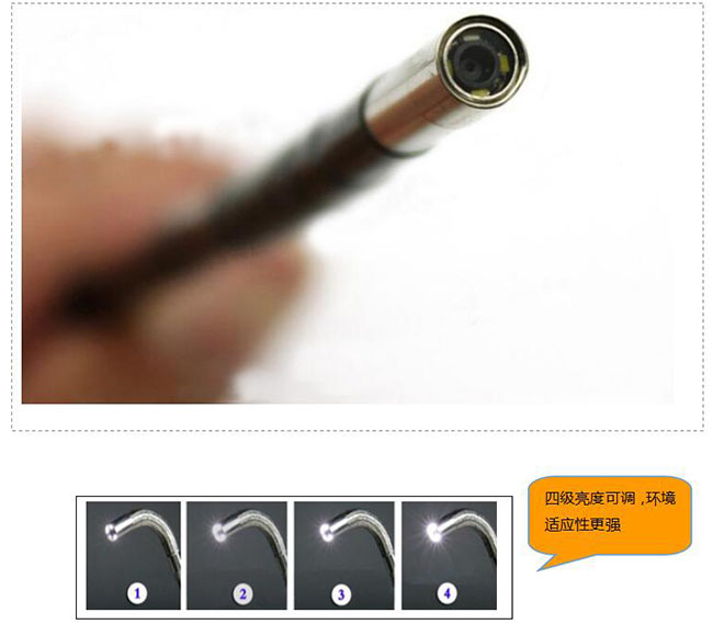 采用進(jìn)口攝像頭,45萬像素,成象效果好,照明無死角,無光斑